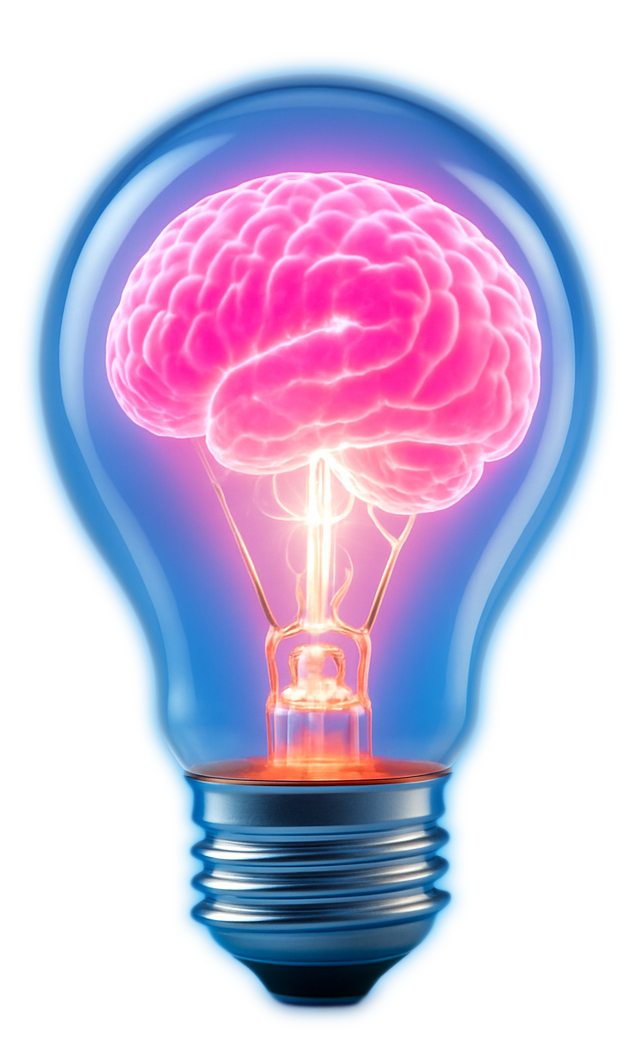 Leuchtende Glühbirne mit einem Gehirn darin